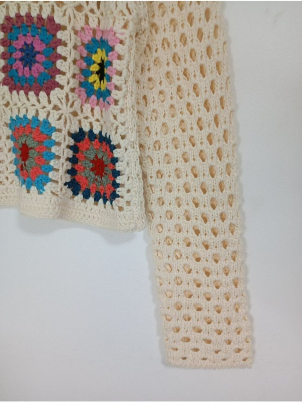 Colorful Crochet Knit Sweater Granny Square Design Open Weave Sleeves S By Debut - Picture 4 of 9